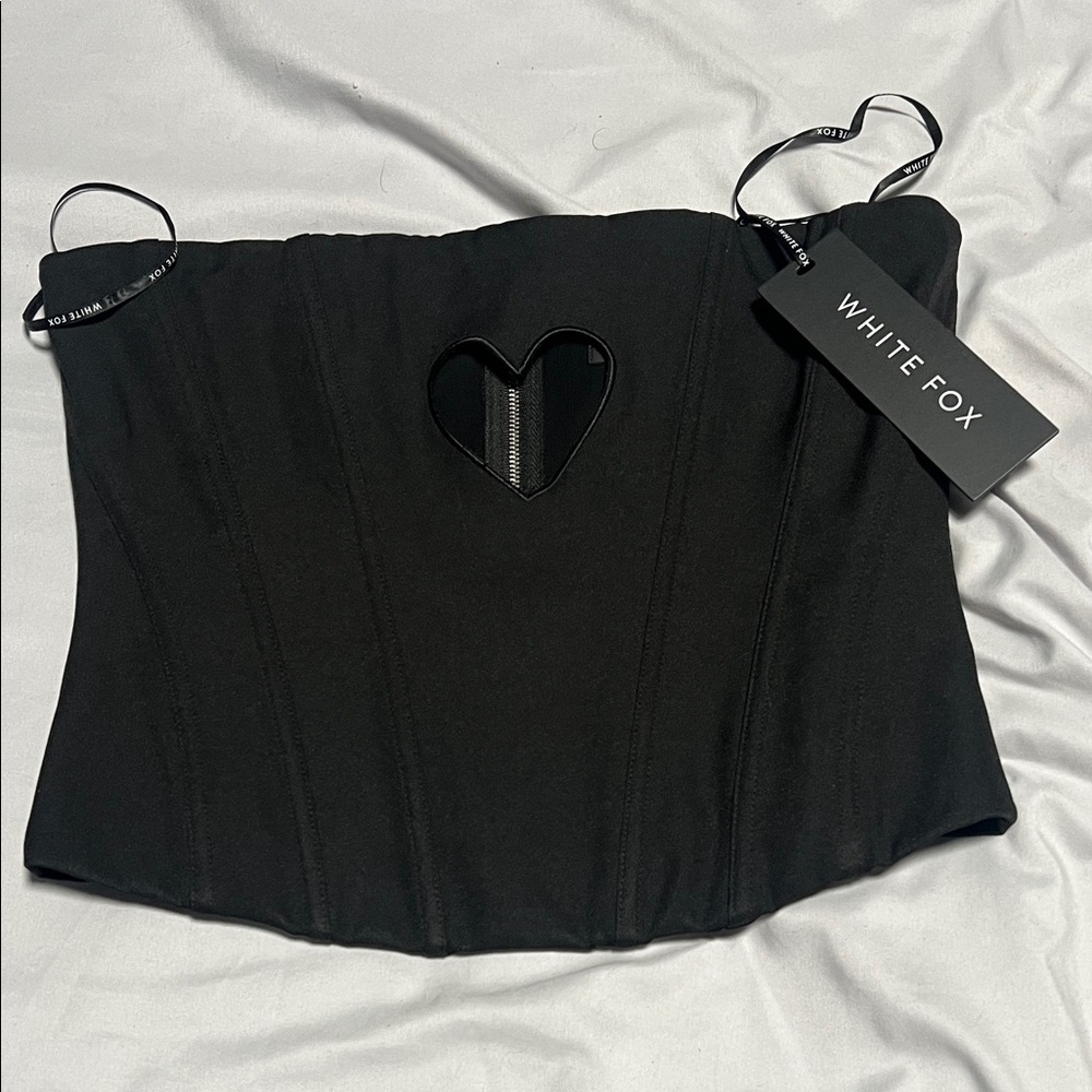 White Fox Black Corset Top